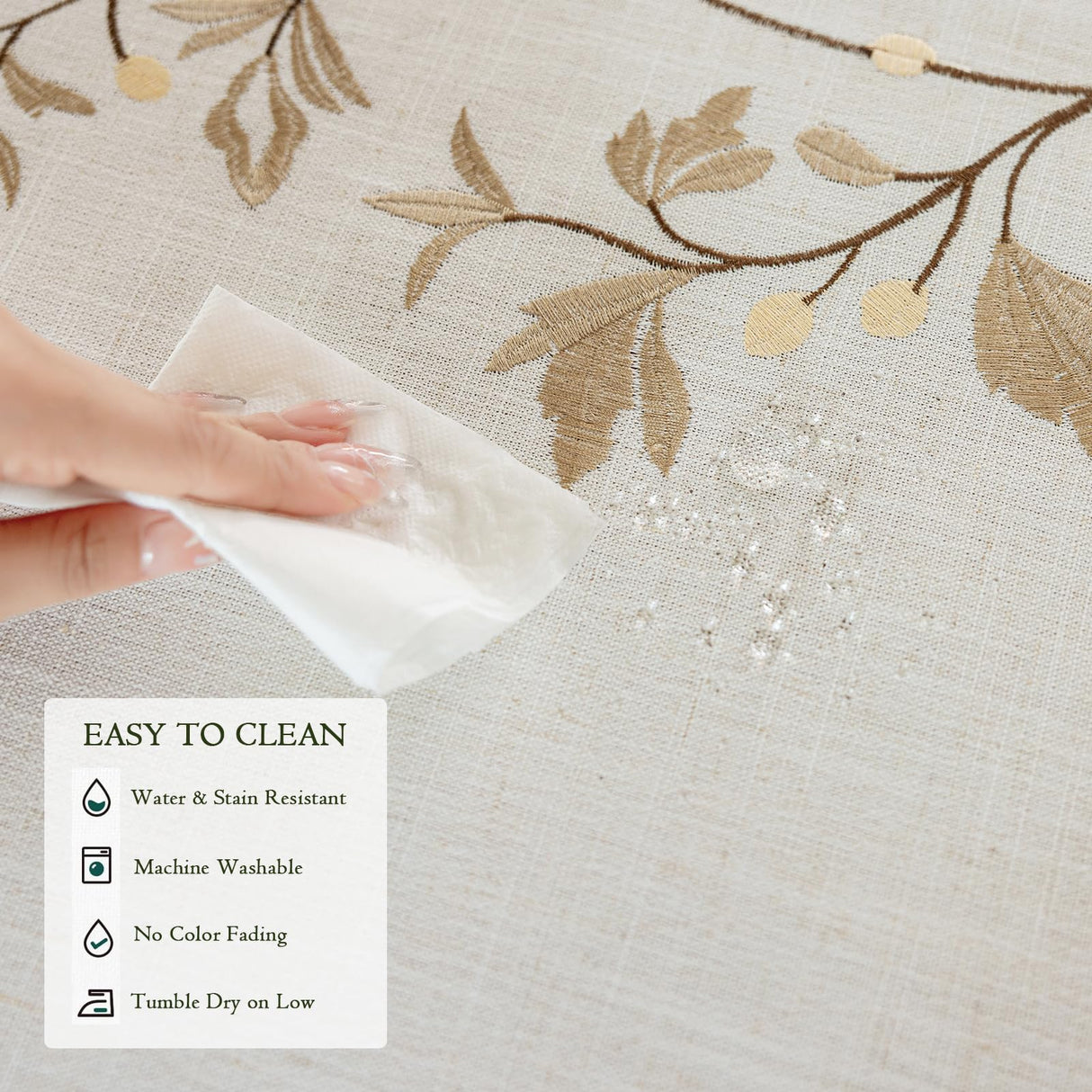 Joyfol Day Rustic Waterproof Linen Tablecloth, Heavy Weight Beige Embroidery Table Cloths for Rectangle Tables, Burlap Farmhouse Table Covers (Coffee Leaves, 55''x 70'') Joyfol Day