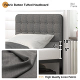 EMODA 16 Inch Twin Size Bed Frames with Upholstered Headboard and Metal Footboard, Heavy Duty Metal Slats Support Mattress Foundation, No Box Spring Needed, Easy Assembly EMODA