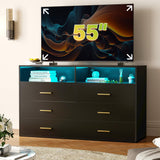 EnHomee Dresser for Bedroom,Black Dresser with LED, Wood Dresser with Smooth Metal Rail, 6 Drawer Dresser with Large Organizer Large Dresser & Chests of Drawers Wide Dresser Bedroom Furniture,Black EnHomee