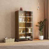 EUREKA ERGONOMIC Curio Cabinet with LED Lights, 4-Tier Adjustable Shelves Display Storage Cabinet Tempered Glass Door Tall Showcase for Collectibles Figurines Home Office Living Room Bedroom, Walnut EUREKA ERGONOMIC