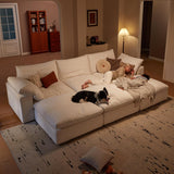 Modular Cloud Sofa, 110.2" Cloud Sectional Couches with Deep Seat, L-Shape 3-Seat Couch with Ottoman for Living Room, Modern Comfy Couch with Washable Cover, Wide Armrest (White,1 Ottoman) Vorthio