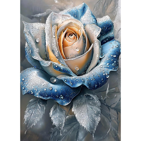 MEIYUDA Rose Diamond Painting Kits for Adults, 5D Blue Flowers Diamond Art Kits for Beginners, Floral DIY Gem Art Crystal Painting for Home Wall Decor Gift 12x16in MEIYUDA