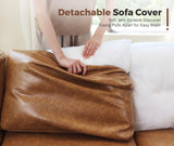 ABCASA 118.5" Faux Leather Modular Sectional Sofa with Storage Seat, Oversized 4 Seater Couch Deep Seat with Removable Cover Brown ABCASA