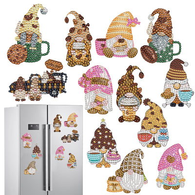 Sitsink Gnome Diamond Art Magnet - Cute Coffee Gnome Diamond Painting Refrigerator Stickers, Coffee Cookie 3D Gem Art Fridge Magnet Stickers Kit for Adult