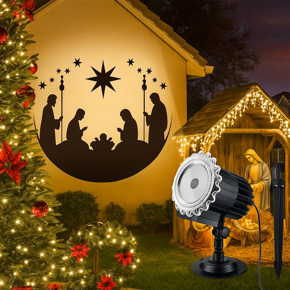 Tuanse Christmas Outdoor Nativity Projector Lights LED Flood Light Holiday with Stars for Christmas Party Garden Landscape Decoration Tuanse
