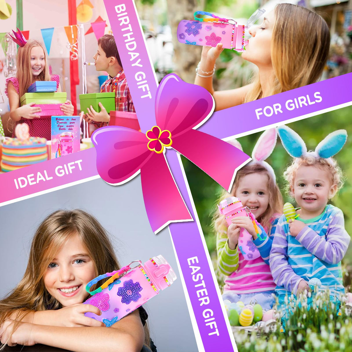 ASIOWELY Decorate Your Own Water Bottle Kits for Girls Age 4-12, Flower Diamond Painting Art and Crafts Gift for Boys Age 4-6-8-10, Fun Gifts Toys for School Birthday Christmas ASIOWELY