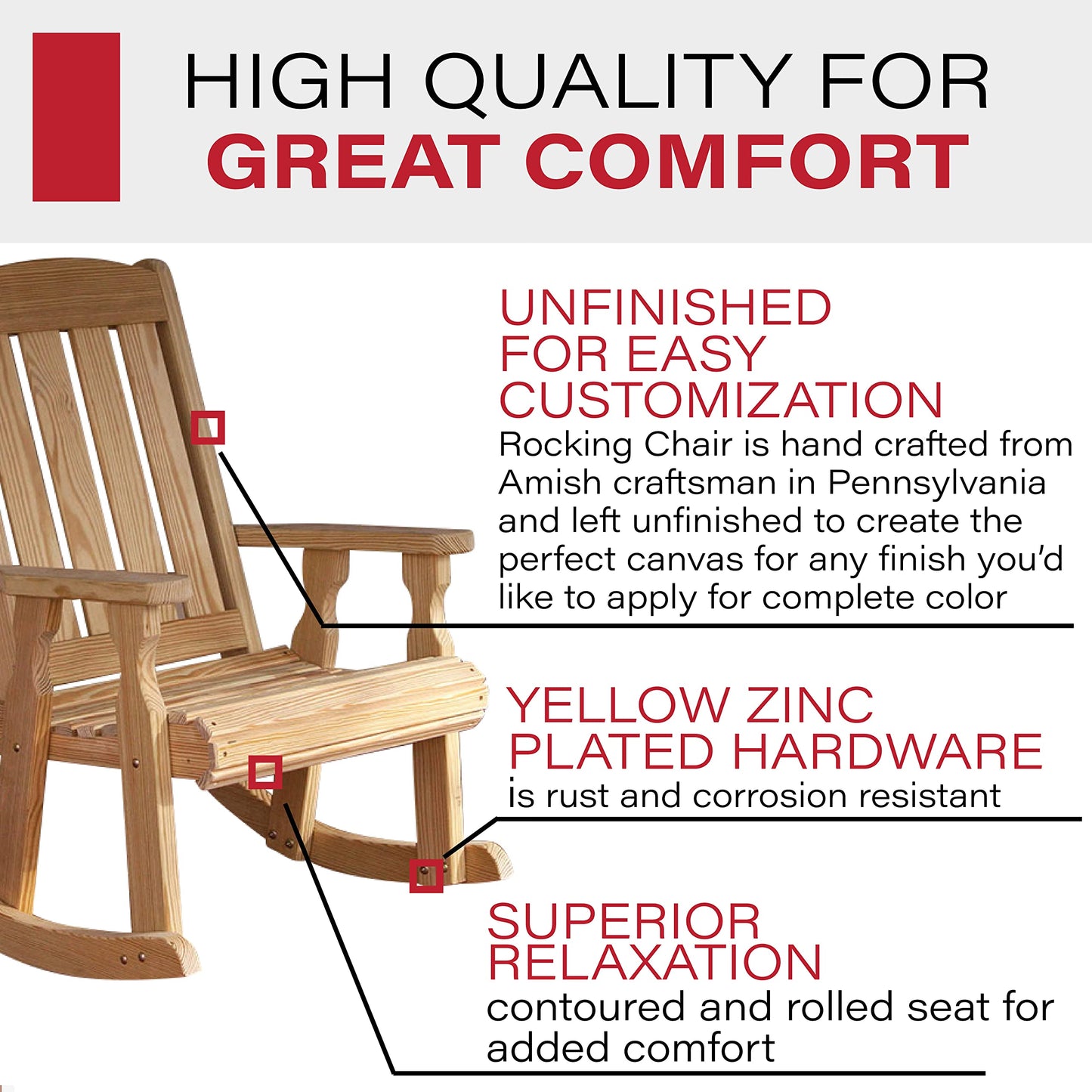 Amish Heavy Duty 600 Lb Mission Pressure Treated Rocking Chair (Unfinished) - WoodArtSupply