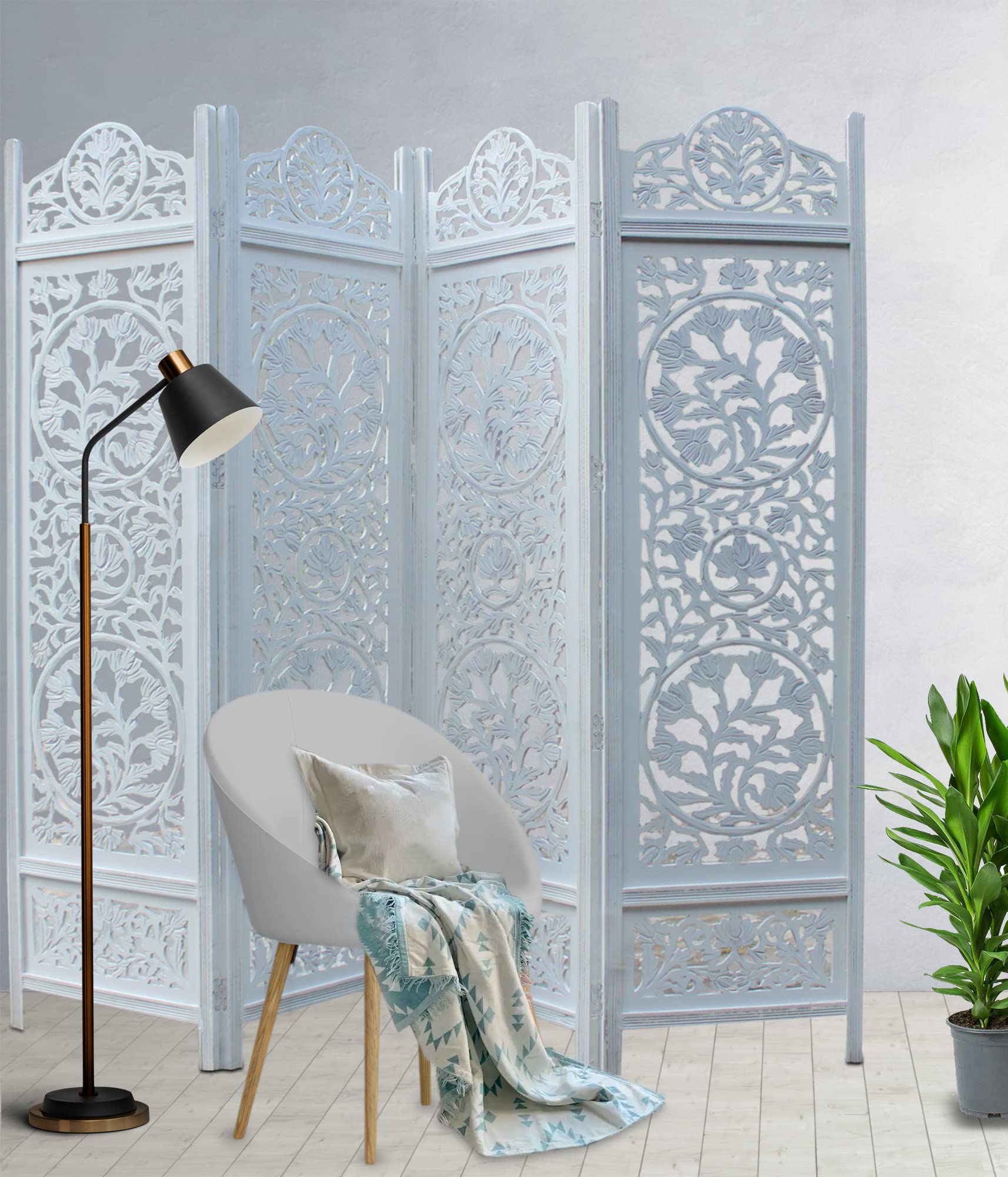 Kamal Room Divider Wood Floor Screen - Thumbnail 2