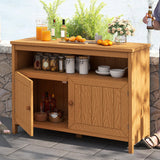 DWVO Poly Lumber Outdoor Sideboard, Patio Bar Table with Storage and Shelves, Weather Resistant Storage Cabinet for Outdoor, Pool and Garden - Brown DWVO