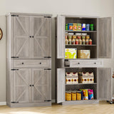 BORNOON Pantry Organizers and Storage Cabinet, 70” Barn Door White Kitchen Cabinet with Drawers and Adjustable Shelf, Tall Pantry for Kitchen, Dining Room, Living Room Bedroom BORNOON