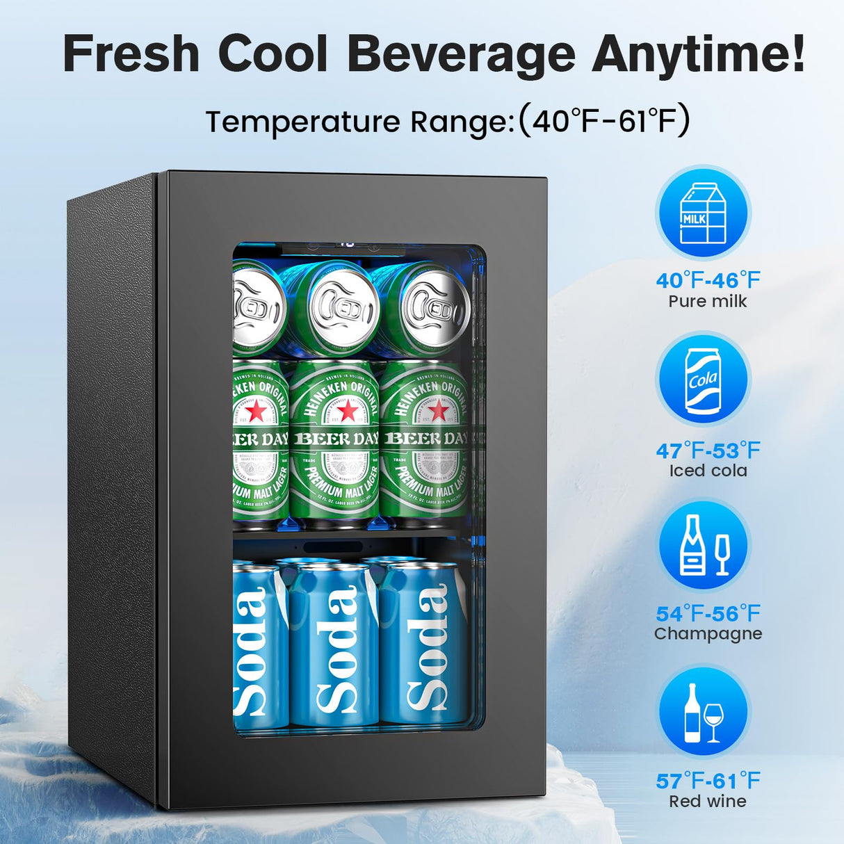 Electactic 24 Cans Beverage Refrigerator Cooler, Mini Fridge Countertop Drink Cooler for Soda, Canned Beer, Adjustable Digital Temperature Control for Home Dorm Office, Black Electactic