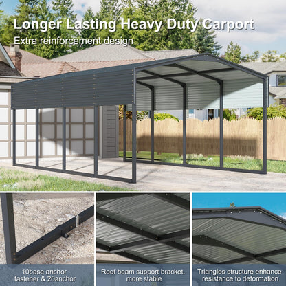 WELYAS 20×12 FT Heavy Duty Carport Canopy with Galvanized Steel Frame and Roof, All Metal Carport Garage, Car Shelter for Trucks, Boats, Tractors