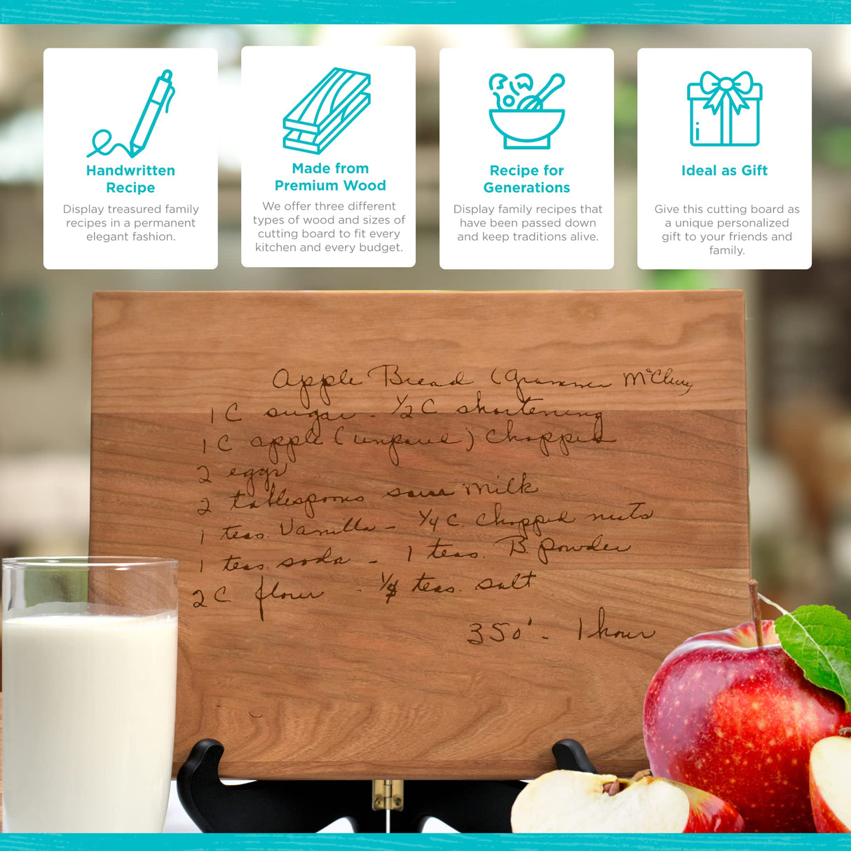 Blue Ridge Mountain Gifts Personalized Laser Engraved Recipe Cutting Board - Wood Cutting Board - Custom Gift for Dad - Great as Wedding Gifts, Blue Ridge Mountain Gifts