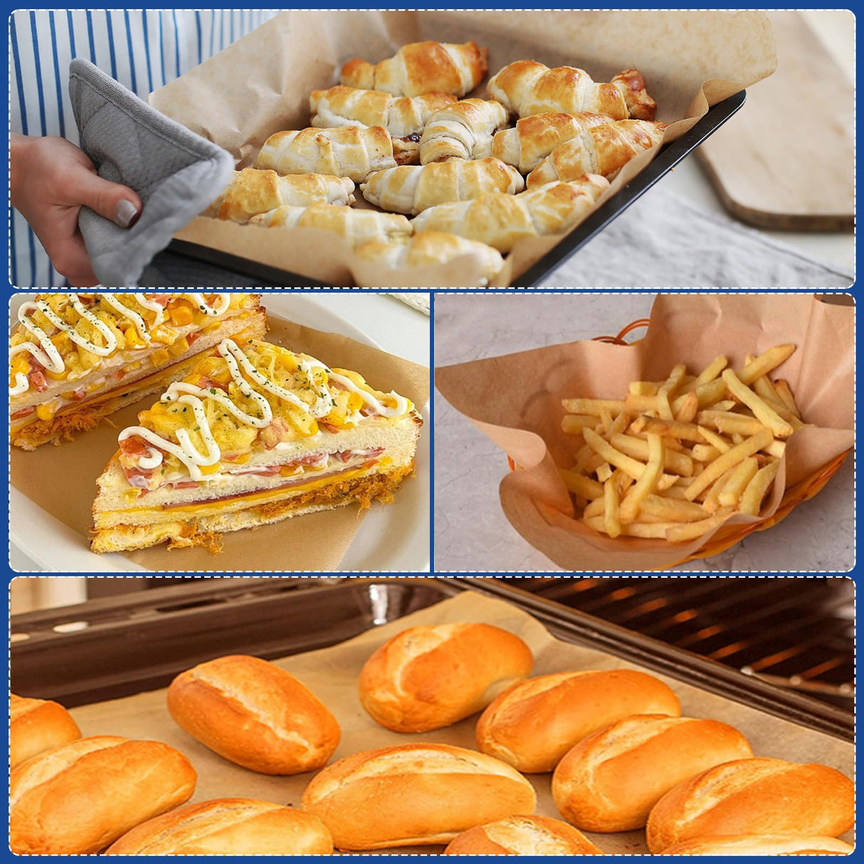 Vosda Parchment Paper Sheets for Baking 9-13 IN Precut Non-Stick Parchment Paper Unbleached Baking Sheet Paper for Air Fryer,Baking,Sandwich,Grilling,Steaming,Suitable For Bread Cake Cookies 120p Vosda