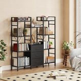 AFLUI Triple Bookshelf with 3 Fabric Drawers, 4-Tier Book Shelf and 10 Display Shelves, Industrial Large Bookcase for Home & Office, Black, 47'' Wide AFLUI