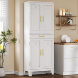 YITAHOME 71" Tall Kitchen Pantry, Metal Kitchen Storage Cabinet with Adjustable Shelves, Pantry Organizer with 2 Door and Drawer for Dining Room, Living Room, Bathroom, White YITAHOME