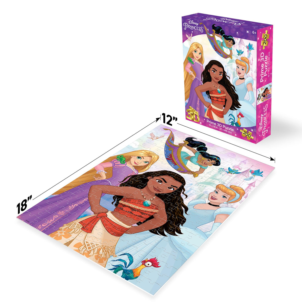 Prime 3D | Disney | Princess | 200 Piece 3D Jigsaw Puzzle for Adults & Kids | Finished Size 12" x 18" | Challenging & Fun for Kids & Families | Immersive 3D Lenticular Effect Prime 3D