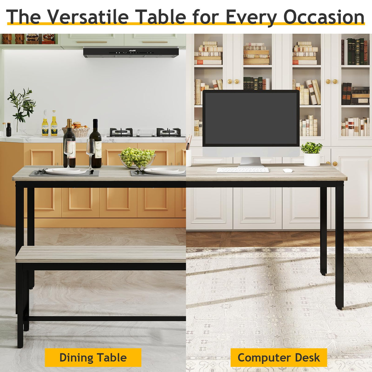 Rovibek Dining Table Set for 4 with 2 Benches – Space-Saving Kitchen Table Set for Kitchen & Dining Room, Grey Rovibek