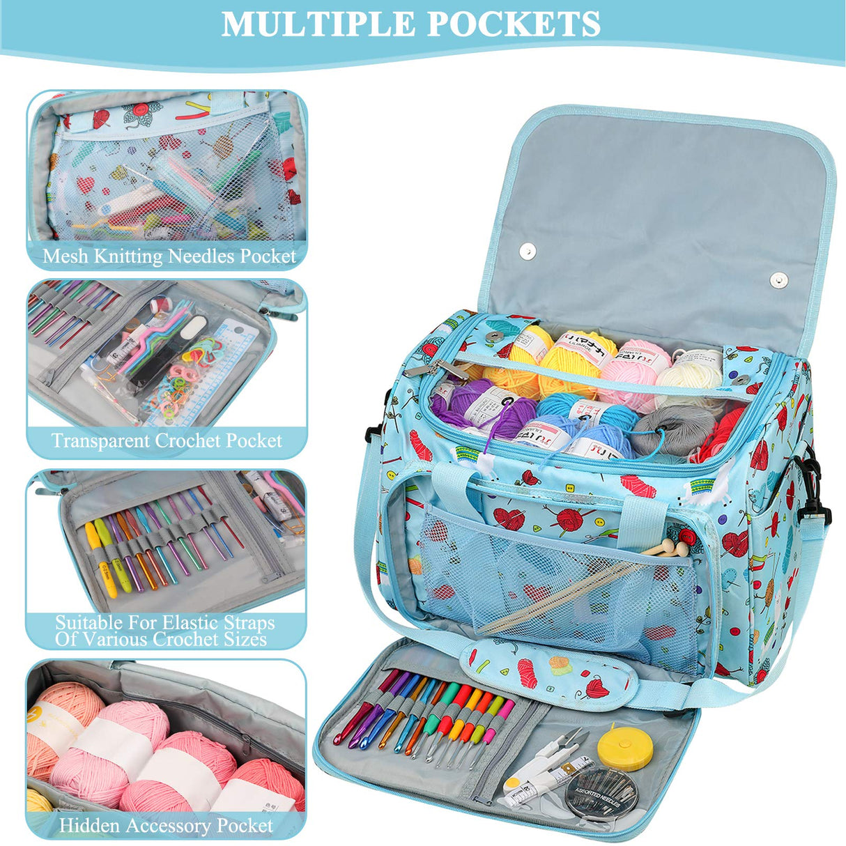 Coopay Knitting Bag Large Crochet Bag, Huge Knitting Bags and Totes Organizer Yarn Storage Organizer for Unfinished Project, Knitting Needles, Crochet Hooks, Skeins Yarn -Ideal Knitting & Crochet Gift Coopay