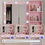 Thacuok Small Vanity Desk with Mirror and Lights,Makeup Table with Charging Station & RGB Storage Cabinet,Large Drawer & Storage Shelves,Girls Vanity,Bedroom Dressing Table,Pink Thacuok
