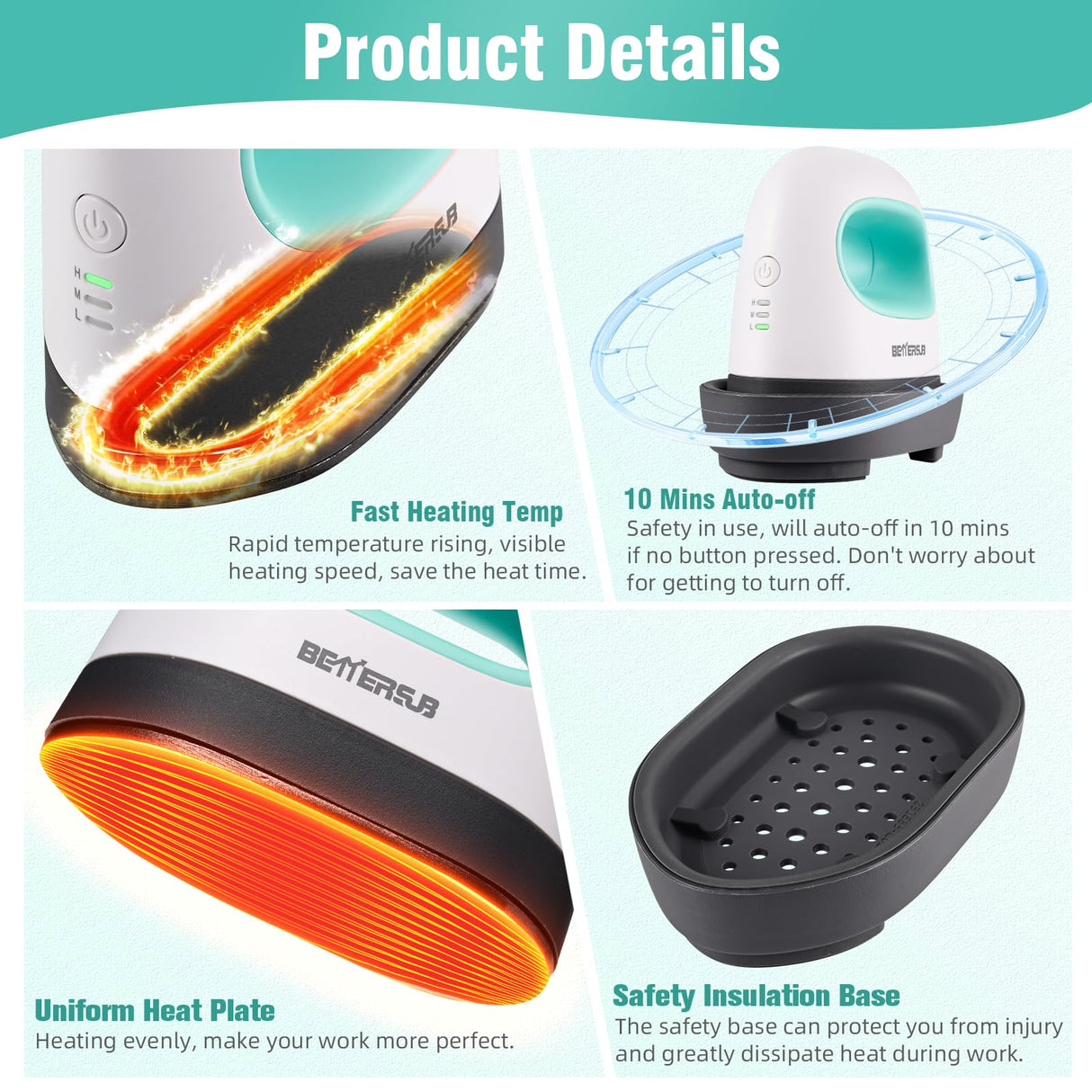 BetterSub Mini Heat Press Machine, Small Heat Press Portable Iron Press Machine, Sublimation and HTV Vinyl Shirt Press Machine for Hat, Bags, Heating Transfer Small Projects (Teal) BetterSub