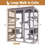 Catio Outdoor Cat Enclosure, Large Catio Walk-in Cat House Wooden Catio with Window Access for Patio, 5-Tier Cat Playpen Suumerpety
