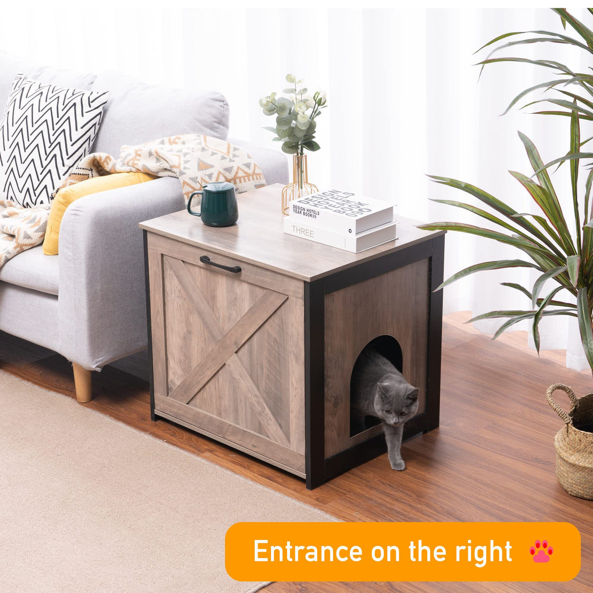 DWANTON Cat Litter Box Furniture Hidden, Cat Litter Box Enclosure, Reversible Entrance Can Be on Left or Right Side, Indoor Cat Box Cabinet, Wooden Cat Washroom, End Table, Nightstand Dwanton