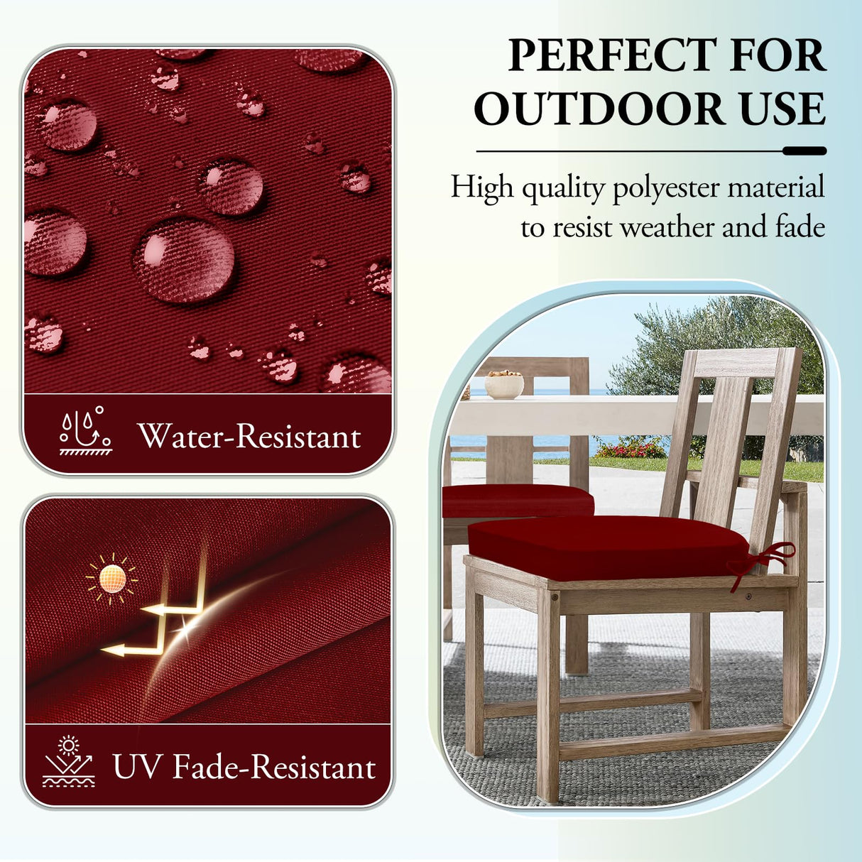 Wellsin Outdoor Chair Cushions for Patio Furniture - Patio Chair Cushions Set of 6 - Waterproof Round Corner Outdoor Seat Cushions 17"X16"X2", Burgundy Wellsin