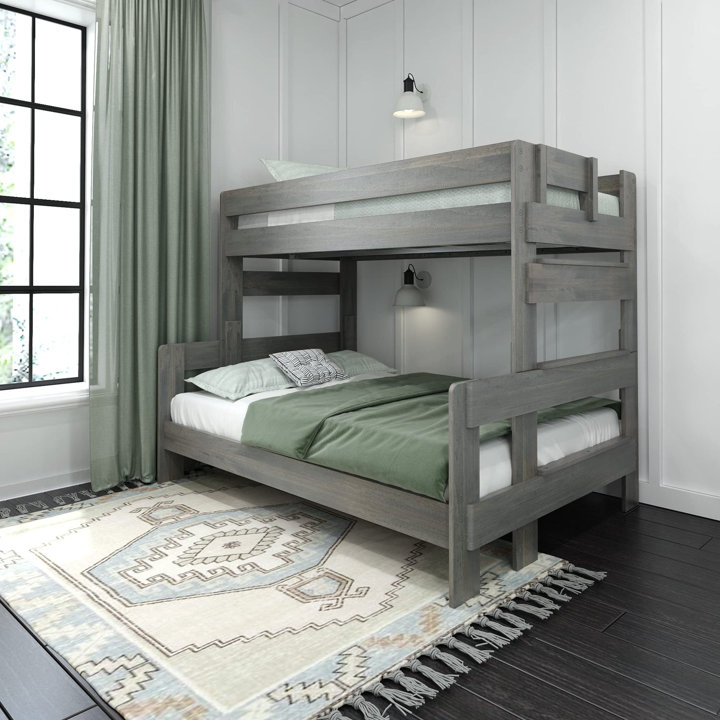 Max & Lily Twin-Over-Full Solid Wood Bunk Bed in Driftwood Finish - WoodArtSupply