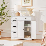 Yaheetech Bathroom Floor Cabinet, Large Storage Space Wooden Organizer with 1 Big Drawer, 3 Small Drawers & 2 Doors, Free-Standing Cupboard for Kitchen/Living Room/Bathroom Use, White Yaheetech