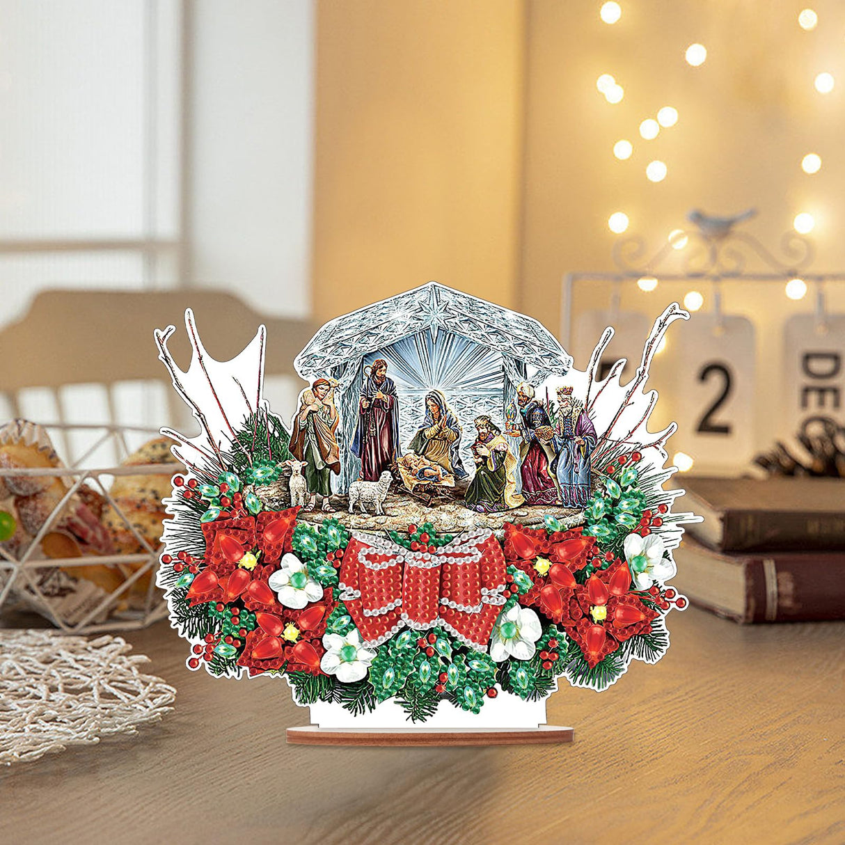 Christmas Diamond Painting Kits Desktop Ornament, Diamond Art Religion Christmas Wreath Diamond Painting Tabletop Ornaments Kit for Adult Beginner Christmas Decor DIY Crafts Gift antor