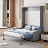 MERITLINE Full Murphy Bed with Couch,Wood Murphy Bed Cabinet with Sofa,Fold up Bed Grey Murphy Wall Bed Full Size MERITLINE