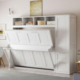 Ball & Cast Full Size Murphy Bed Wall Platform Bedframe with Closet and Storage Drawers,Wood Cabinet Chest can be Folded,Easy Assembly,for Kids Bedroom,Student Dorms,White Ball & Cast
