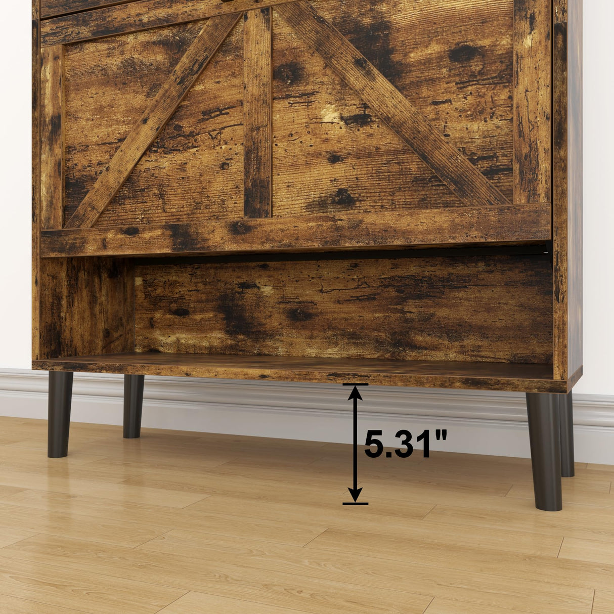 HOMEFORT Shoe Storage Cabinet for Entryway, Slim Shoe Organizer with Two Flip Drawers, Narrow Shoe Rack Cabinet with Wood Legs, Farmhouse Hidden Shoe Cabinet for Front Door Entrance,Rustic Brown HOMEFORT