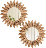 LOSOUR 2 Pack Boho Wall Decor Sunburst Mirror 12 inch Rustic Round Wood Mirror Boho Mirror Farmhouse Wall Decor for Bedroom Living Room Entryway LOSOUR