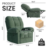 Welzona Updated Power Recliner Chair, Adjustable Electric Recliner Chairs for Adults, Ultra-Comfy Corduroy Recliner Chair for Small Space, Tool-Free Assembly, 2 Side Pockets and USB Port, Green Welzona