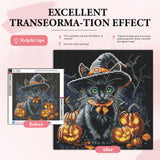 Yezavesu Halloween Diamond Art Kits for Adults, Black Cat Diamond Painting Kit for Beginners, Pumpkin 5D DIY Round Full Drill Painting with Gem Art Craft Kits for Home Wall Decor 14x14 Inch Yezavesu