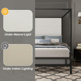 LUMISOL King Size Canopy Bed Frame, Modern Canopy Bed with Tall Velvet Fabric Upholstered Headboard Metal 4-Poster Bed Frame, Box Spring Needed, Black LUMISOL