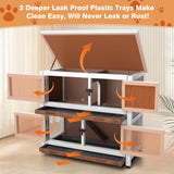 2 Story Rabbit Hutch, Indoor Outdoor Bunny Hutch Solid Wood Rabbit Cage with Removable Trays, Waterproof Asphalt Roofs and Ventilation Door, Small Animal House for Rabbit Guinea Pig Ferret, Walnut AMZOSS