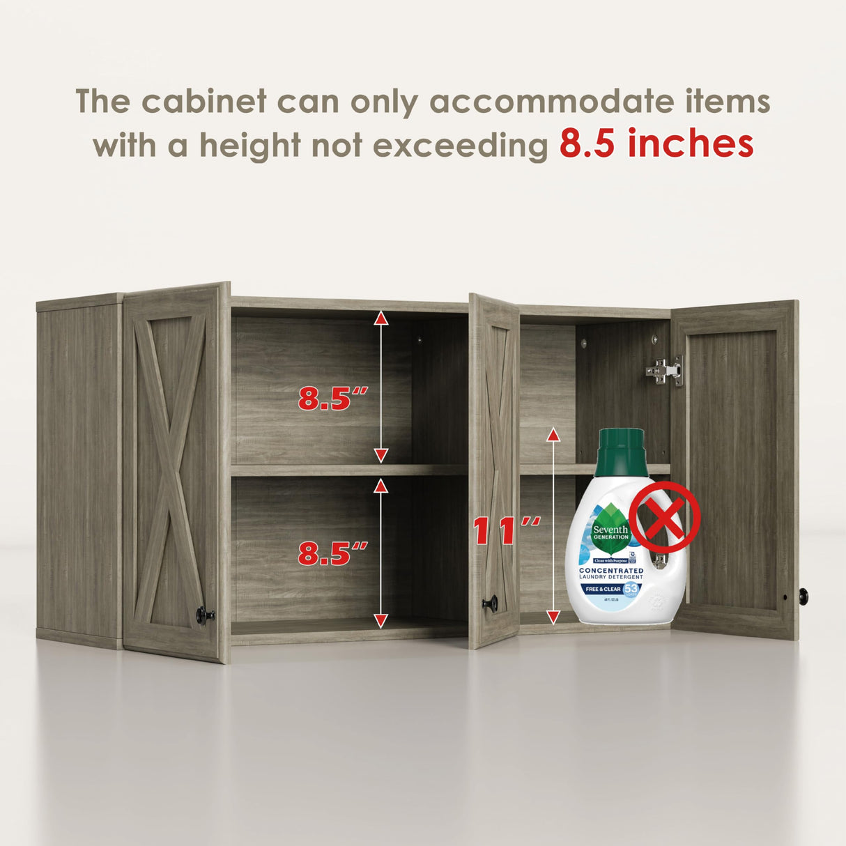 LED Laundry Wall Cabinets - Farmhouse Kitchen Wall Amount Storage Cabinets with 3 Doors and Shelves, 36inch Furnaza