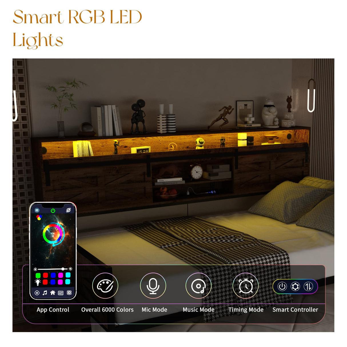 Daybed with Trundle and LED Light, Farmhouse Twin Daybed Frame with Storage Headboard & Charging Station, Heavy Duty Metal Day Bed with Sliding Barn Door for Living Room,Bedroom (Rustic Brown, Twin) HMYFGD