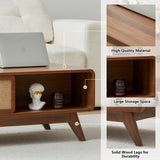 AVZEAR Mid Century Modern Coffee Table with Storage, Farmhouse Coffee Table Accent Center Tables with Sliding Linen Door Panel, Dining Table Centerpiece Decor Wood Coffee Table for Living Room, Walnut AVZEAR