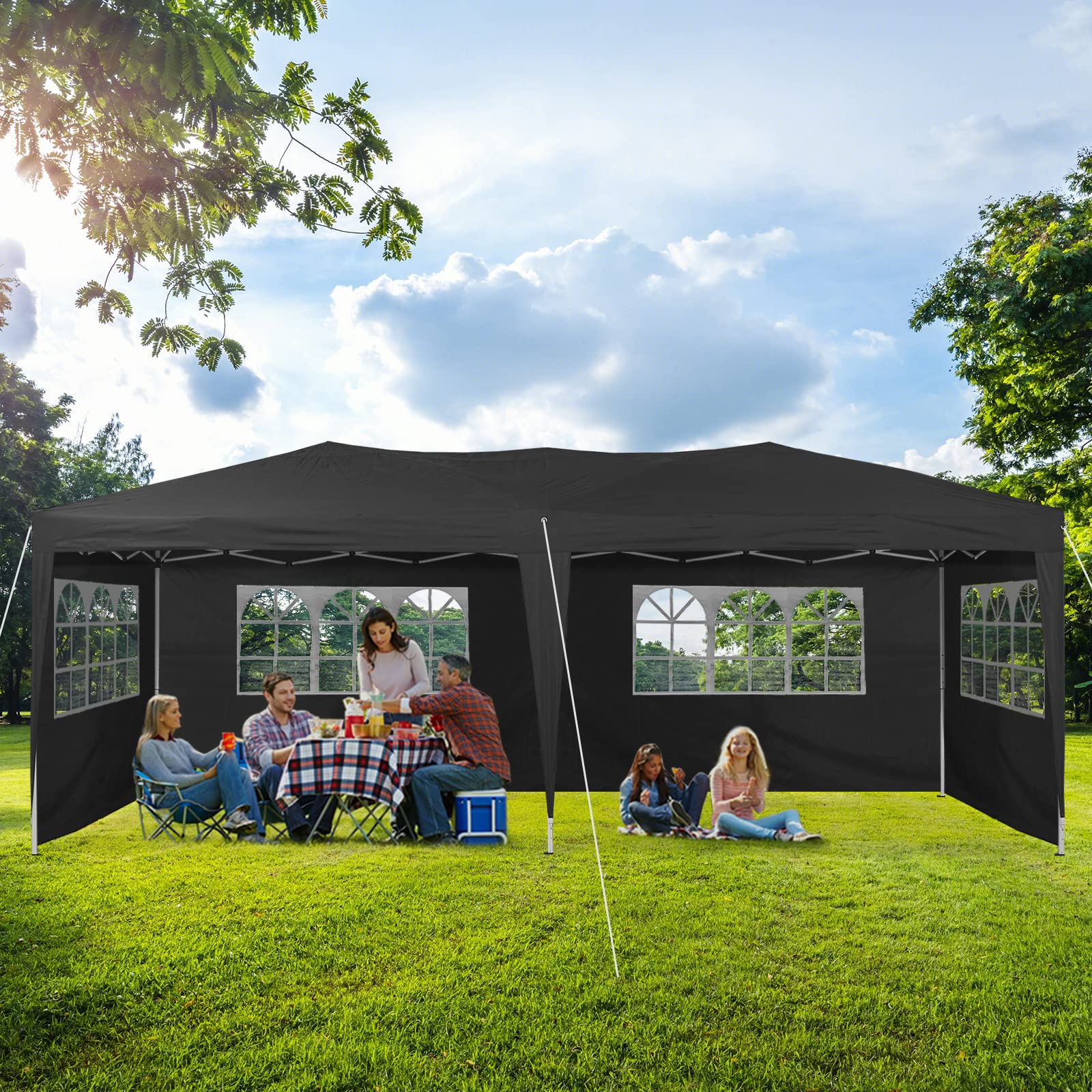 TUKAILAI 10' x 20' Pop Up Gazebo Marquee, Anti-UV Party Wedding Tent Event Shelters with 6 Removable Sidewalls & Carry Bag, Heavy Duty Instant Canopy for Outdoor Camping Garden Patio (Black) - WoodArtSupply