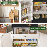 72" Farmhouse Kitchen Pantry Cabinet with Adjustable Shelves and Drawer, Rustic Storage Organizer with Countertop and Door Shelving, Tall Wooden Cupboard for Kitchen, Dining Room, Off White PLYFOU