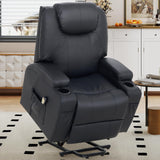 VUOVUS Power Lift Recliner Chair for Elderly, PU Leather Electric Lift Chair with Remote Control, Adjustable Footrest & Lumbar Support, Living Room Recliner with Cup Holders & Side Pockets (Black) VUOVUS