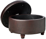 Homepop Home Decor | Button Tufted Faux Leather Round Storage Ottoman | Ottoman with Storage for Living Room & Bedroom (Distressed Brown) HomePop
