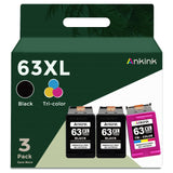 Ankink Remanufactured Ink Cartridge Replacement for HP Ink 63 63XL (2 Black and 1 Color 3-Pack) Fit for HP63 3830 4650 4652 4655 5200 5252 5255 5258 4520 4512 1112 2132 3630 3632 Printers BK Tricolor Ankink
