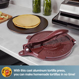 Vivicreate Cast Iron Tortilla Press 8 Inch, Tortilla Maker, Quesadilla Maker, Non-slip Design (Brown flower) vivicreate
