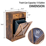 Zedesey 13 Gallon Tilt Out Trash Cabinet with 2 Drawers Wood Hidden Kitchen Recycling Cabinet Free Standing Pet Proof Trash Can Laundry Cabinet for Kitchen (Rustic Brown) Zedesey