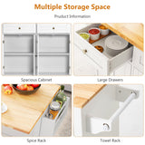 Squireewo Kitchen Cart with Wood Top and Drop Leaf Breakfast Bar, Rolling Mobile Kitchen Island Table on Wheels with Drawer and Storage Cabinet, Spice Rack, Towel Rack, White Squireewo
